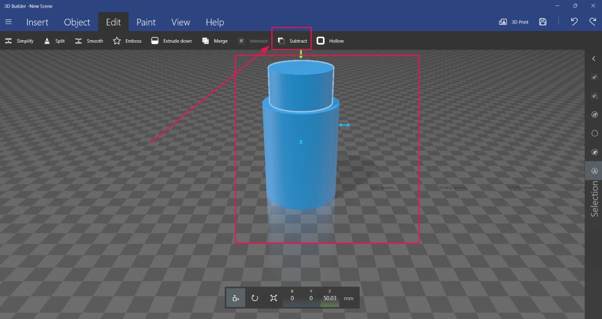 3D Builder Hollow Cup Step 2
