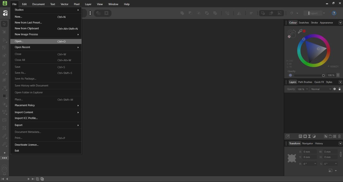 Affinity Import Step 1