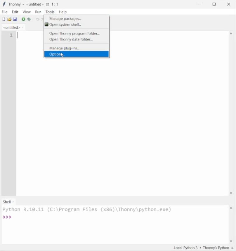 Thonny Options Menu