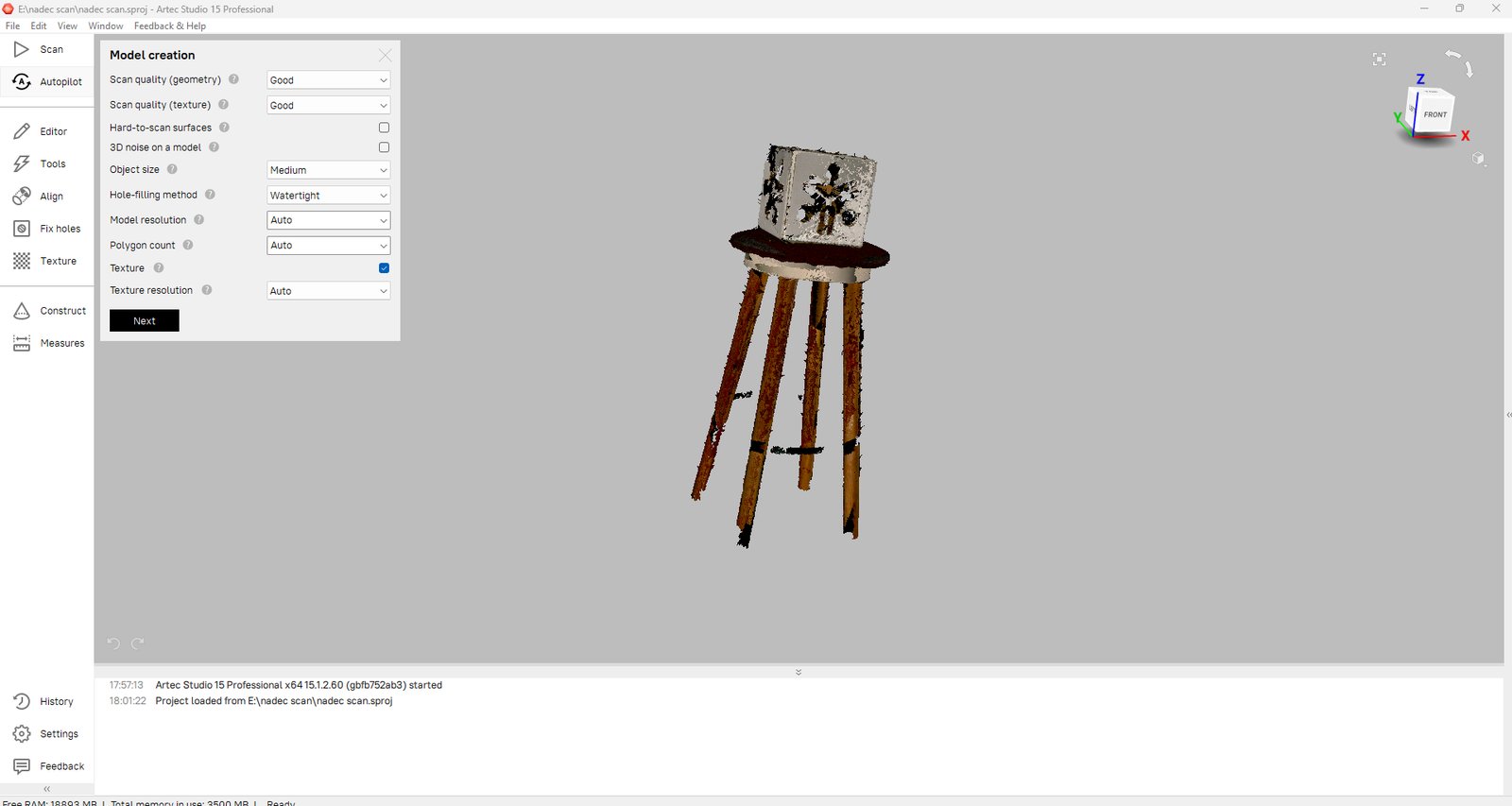 Artec Studio Step 4 - parameters