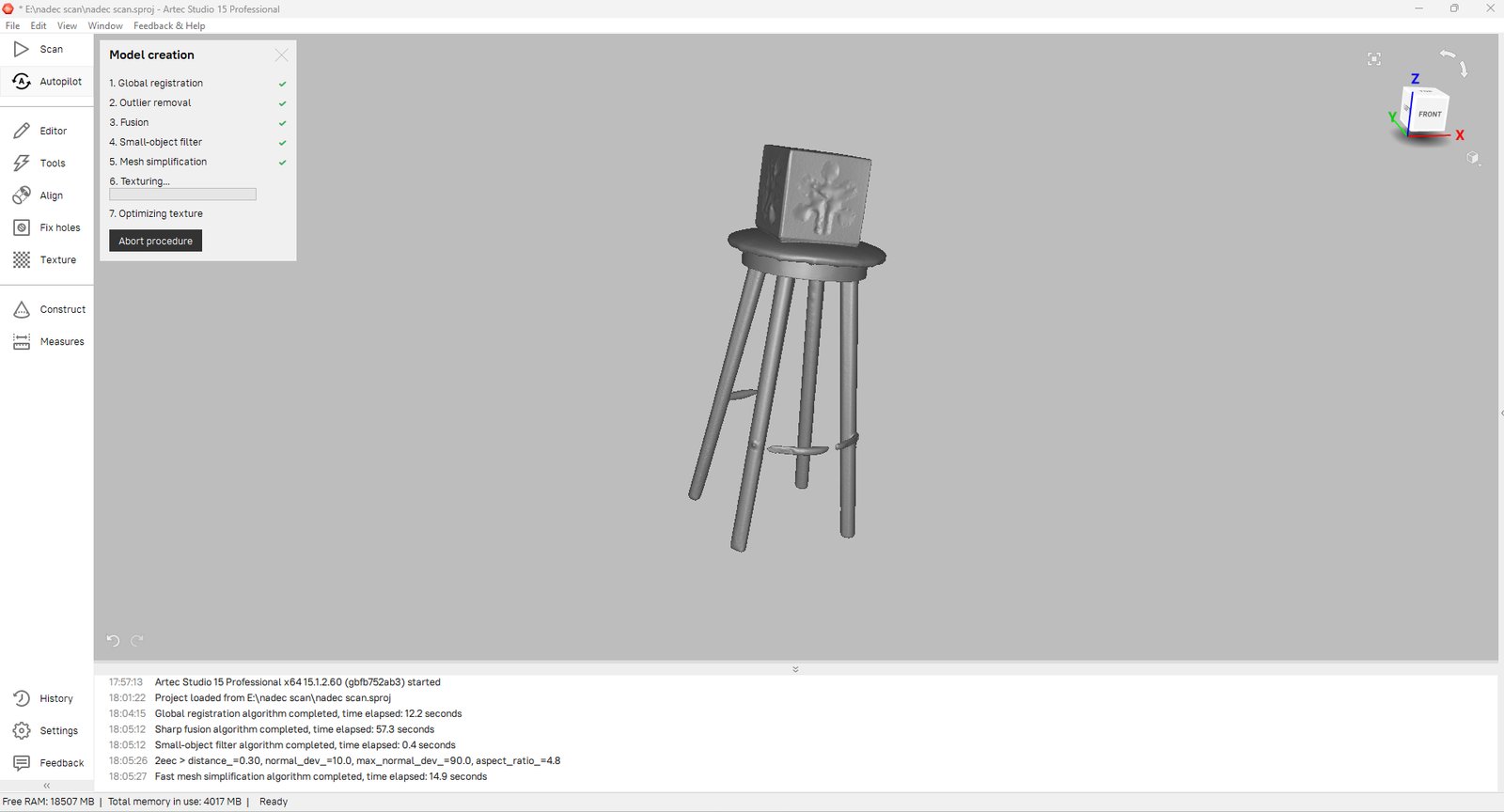 Artec Studio Step 6 - texturing in progress
