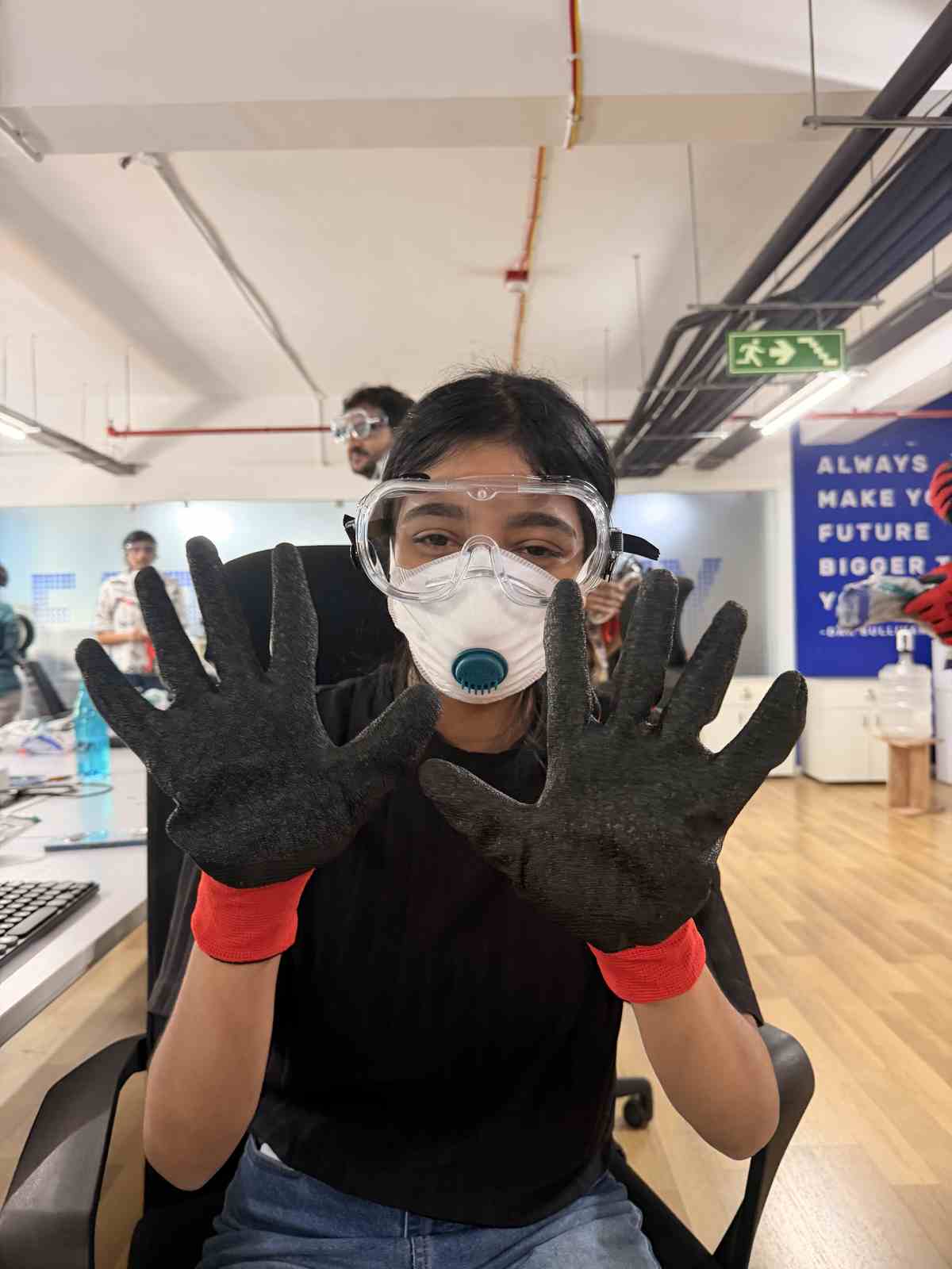 Safety PPE — goggles, mask, ear protection