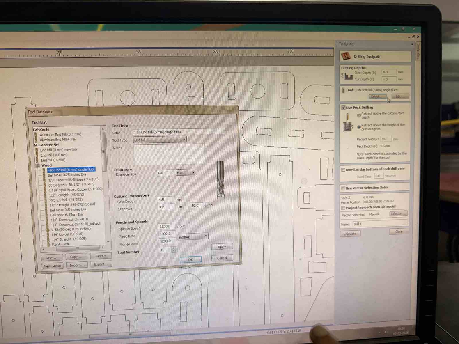 VCarve Pro — Drilling toolpath complete