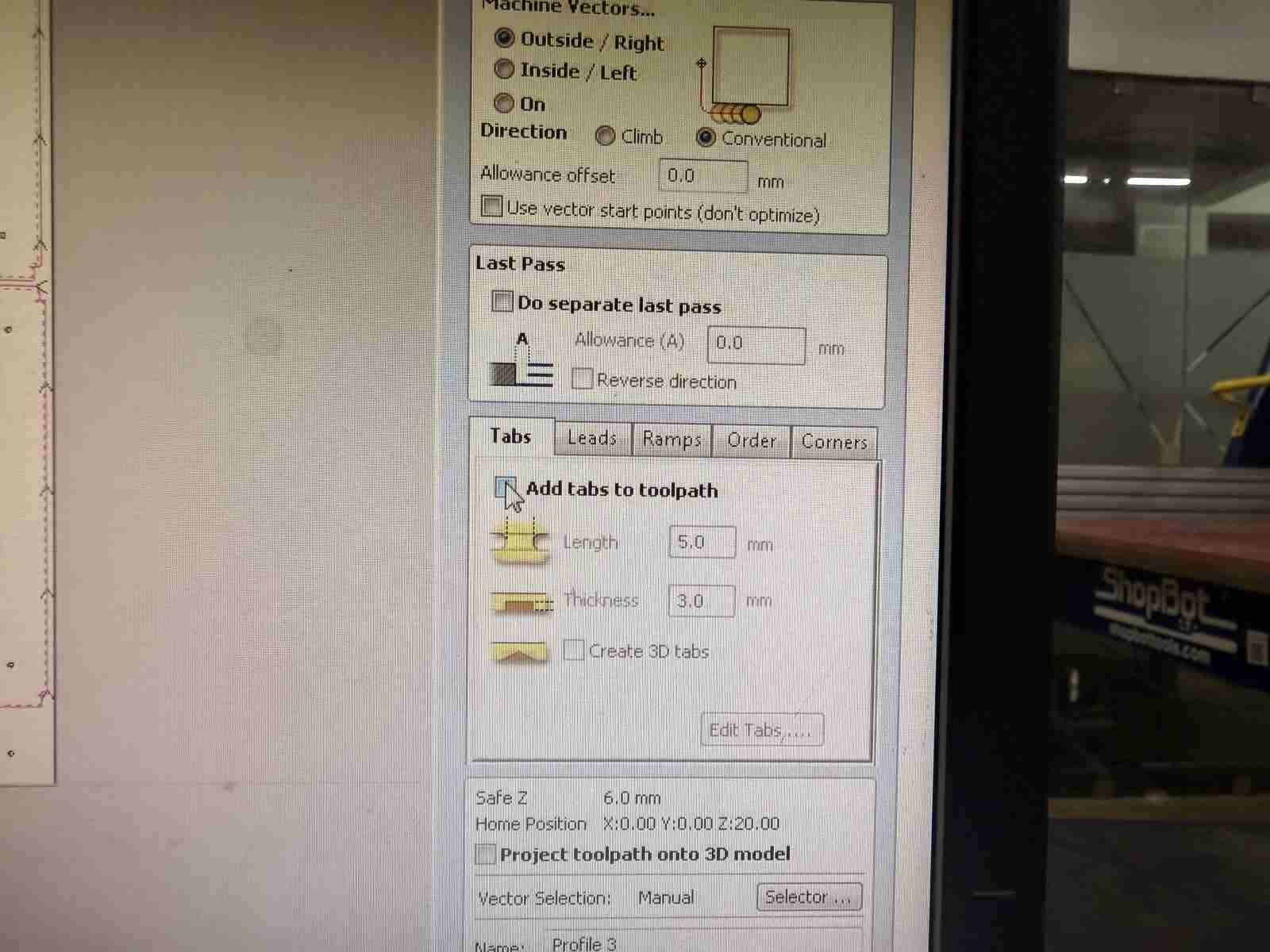 VCarve Pro — Inside profile toolpath preview