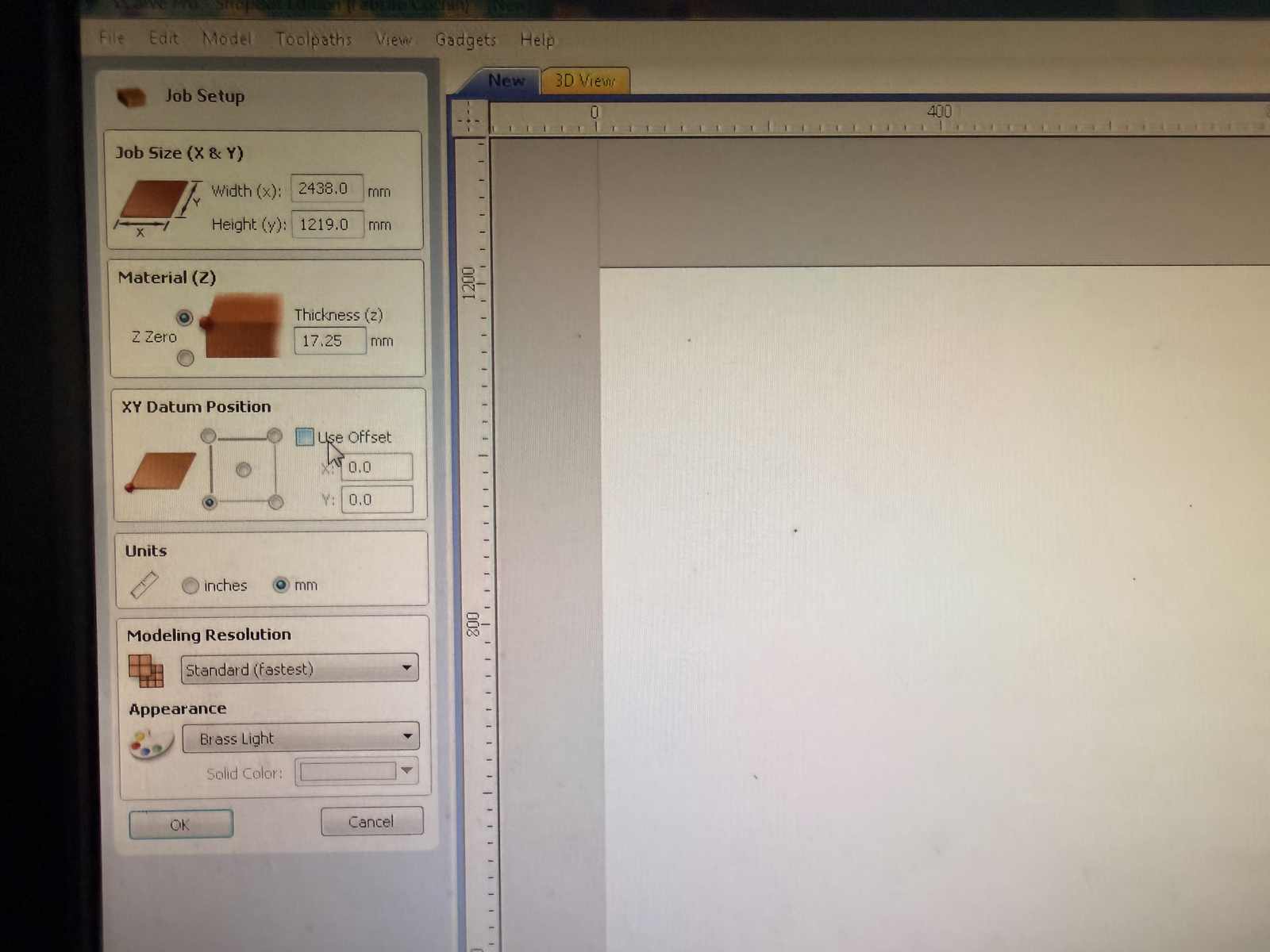 VCarve Pro — Setting material dimensions and thickness