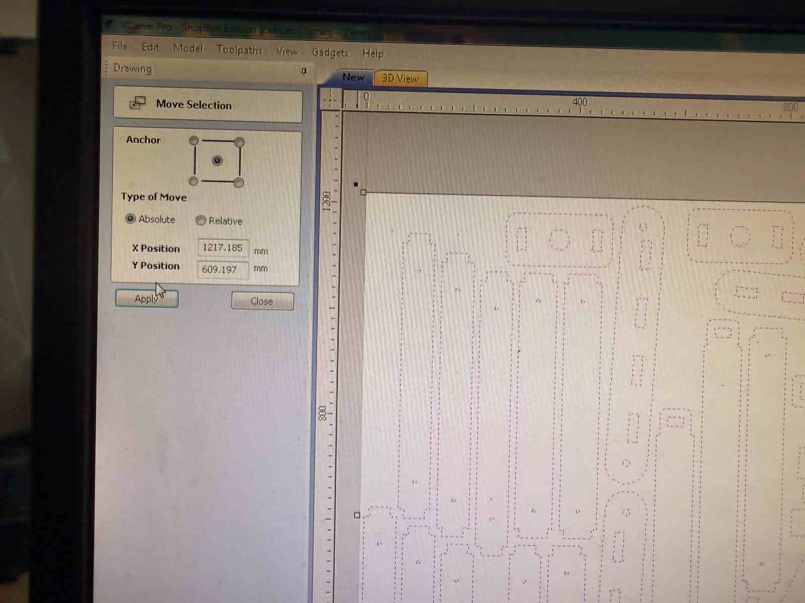 VCarve Pro — Apply and close the positioning dialog