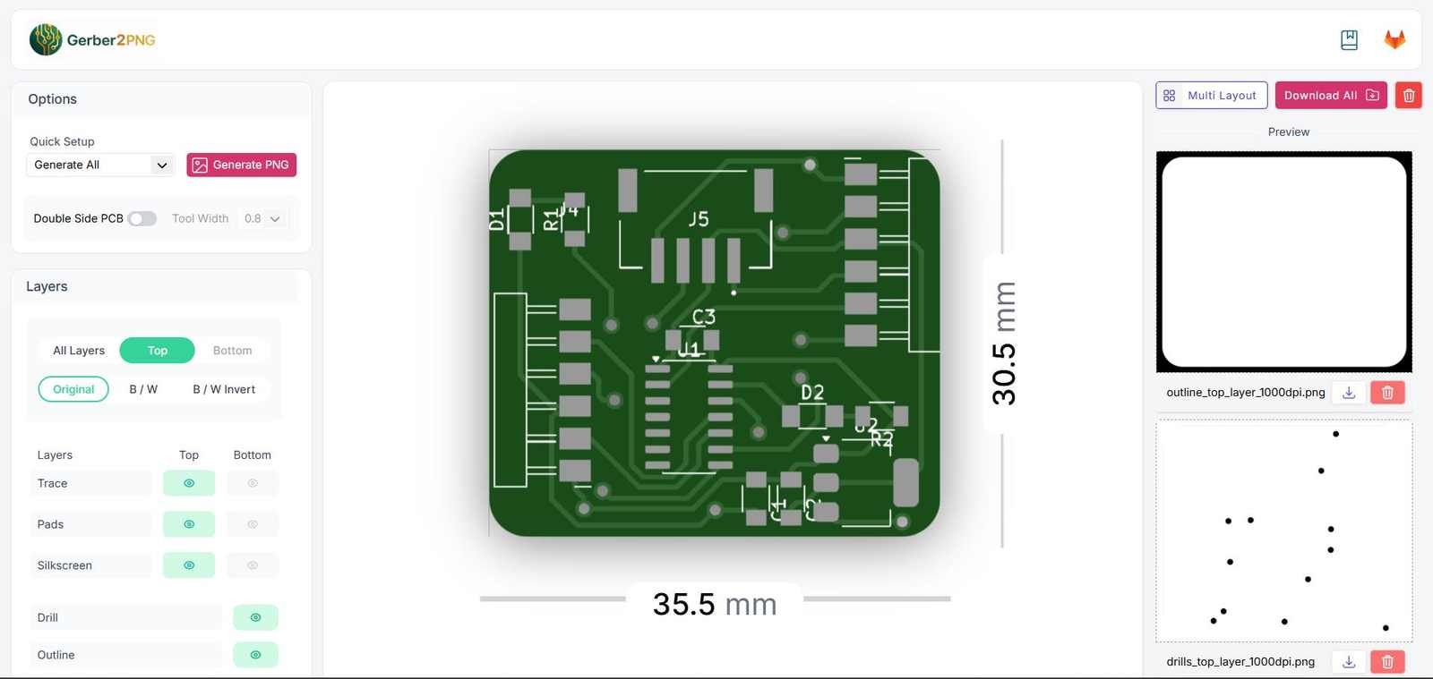 ATtiny board gerber preview