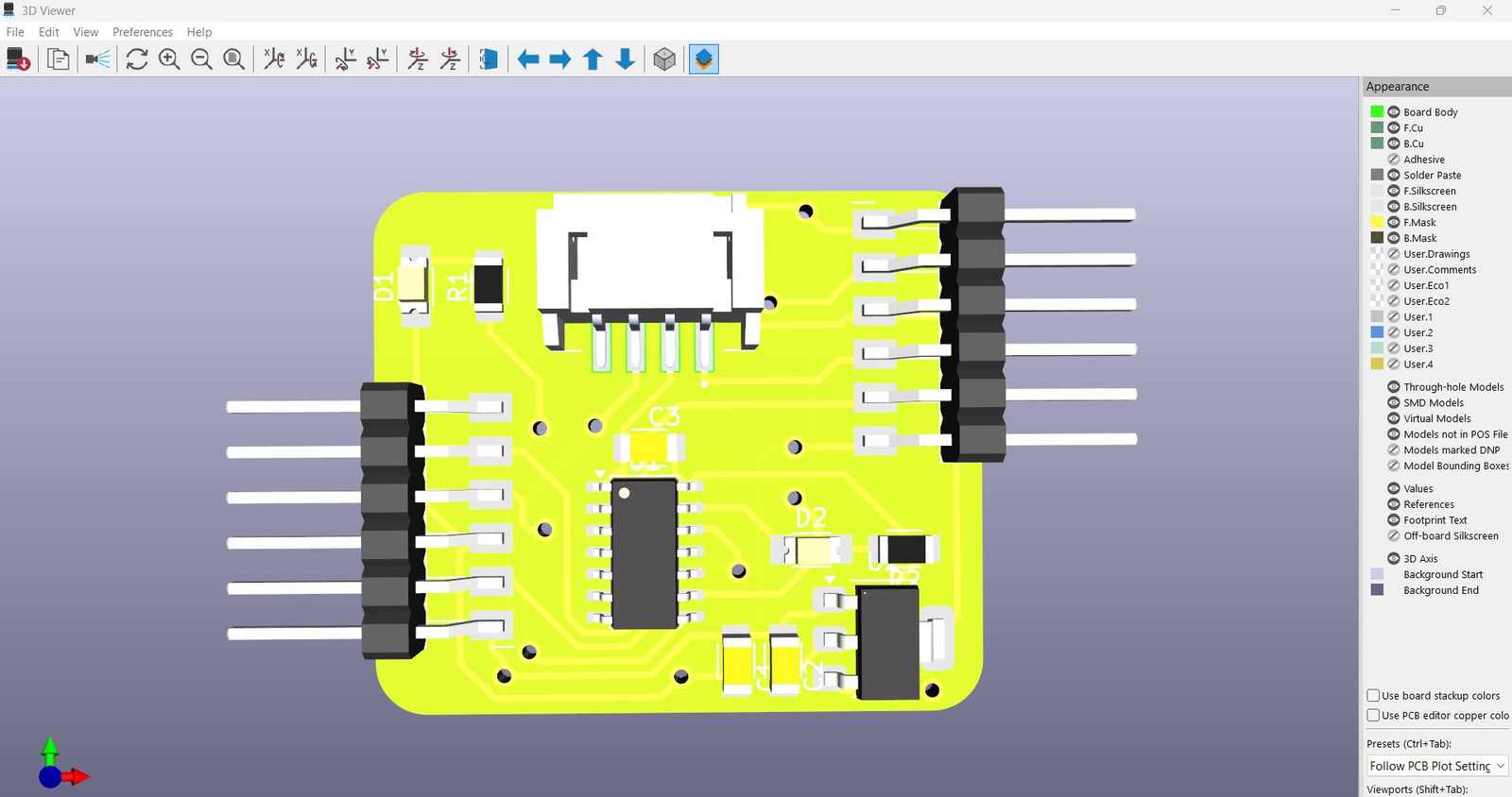 ATtiny1624 MCU board 3D view