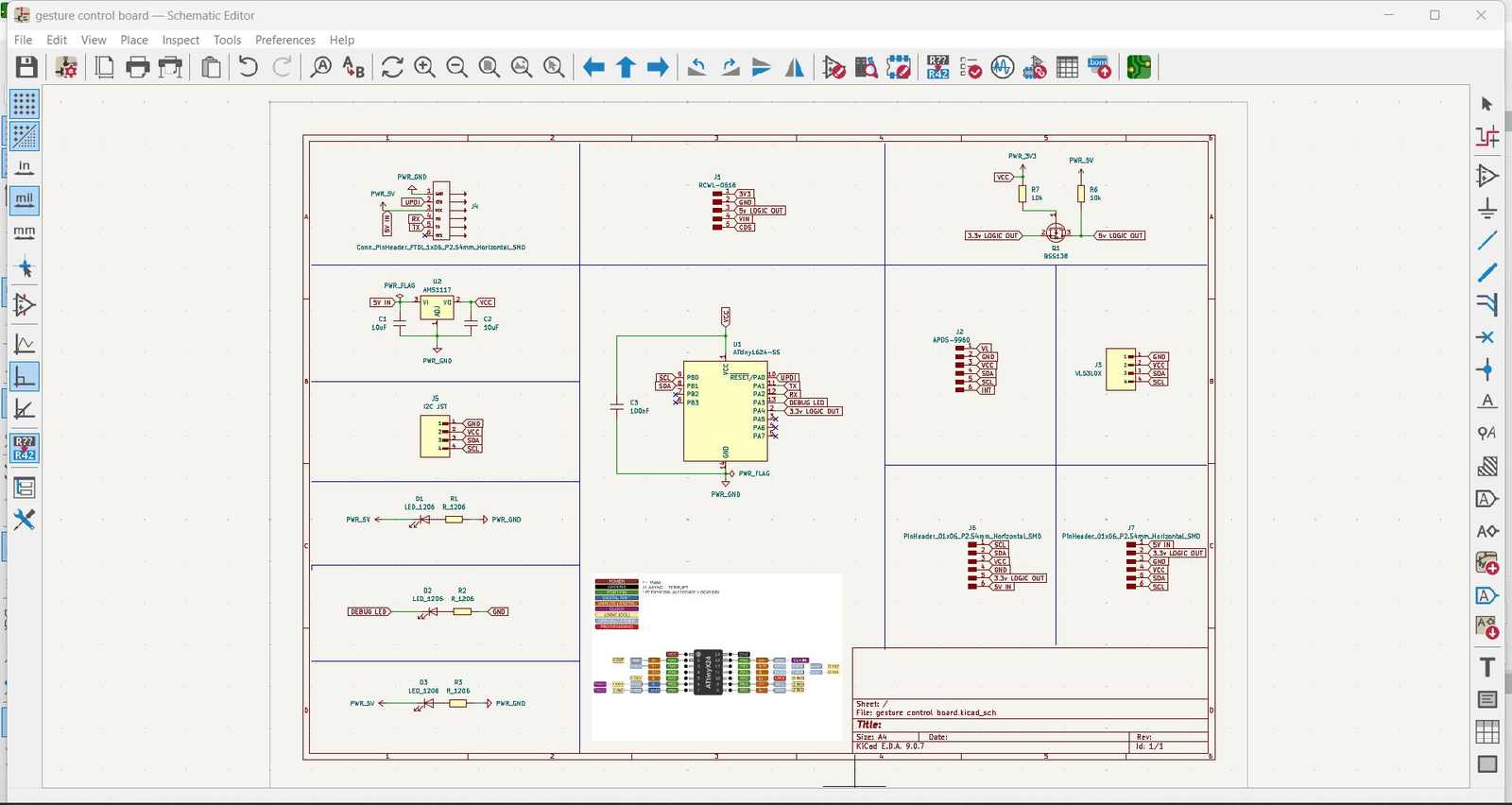 KiCad schematic — full sensor + MCU system