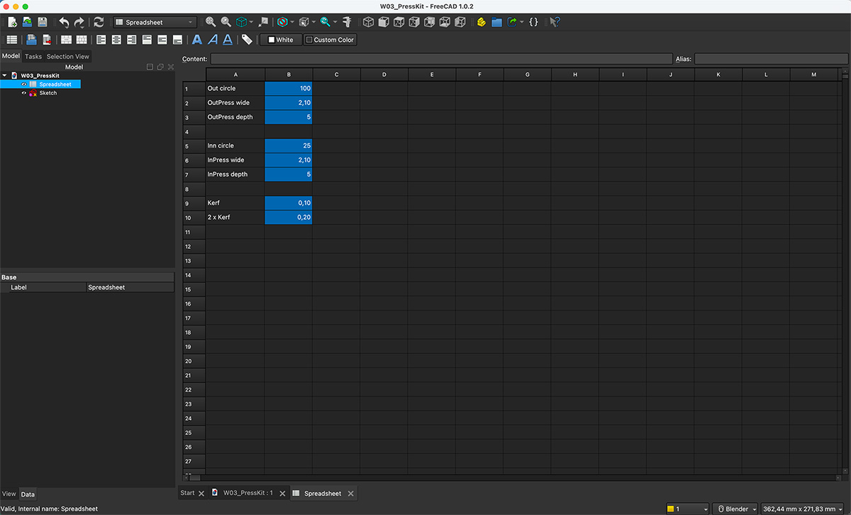 Presskit parametric FreeCAD Design