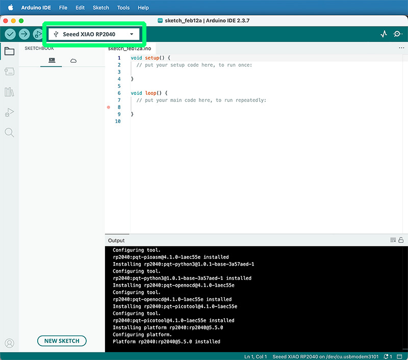 Board Seeed XIAO RP2040 selected