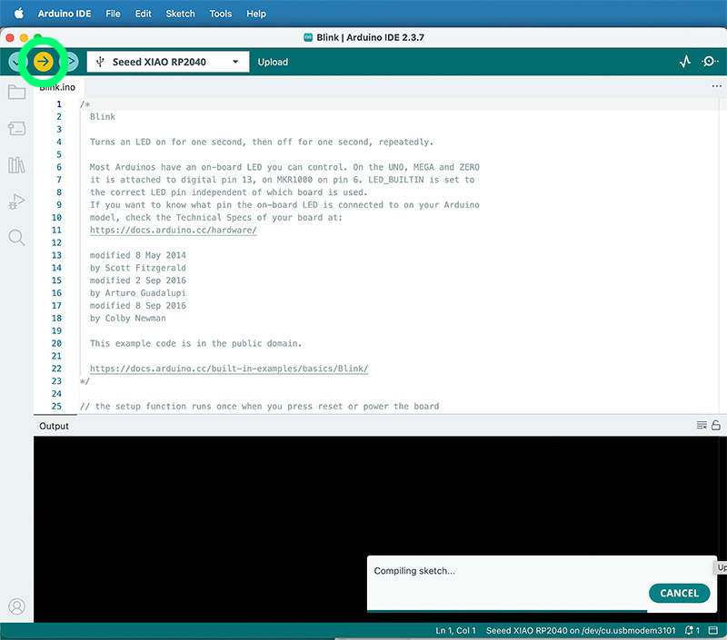 Upload blink sample to the board