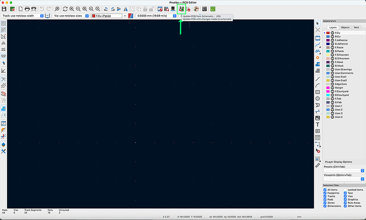 Update PCB from schematic