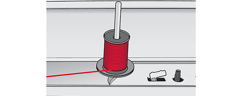 Main spool pin in vertical position