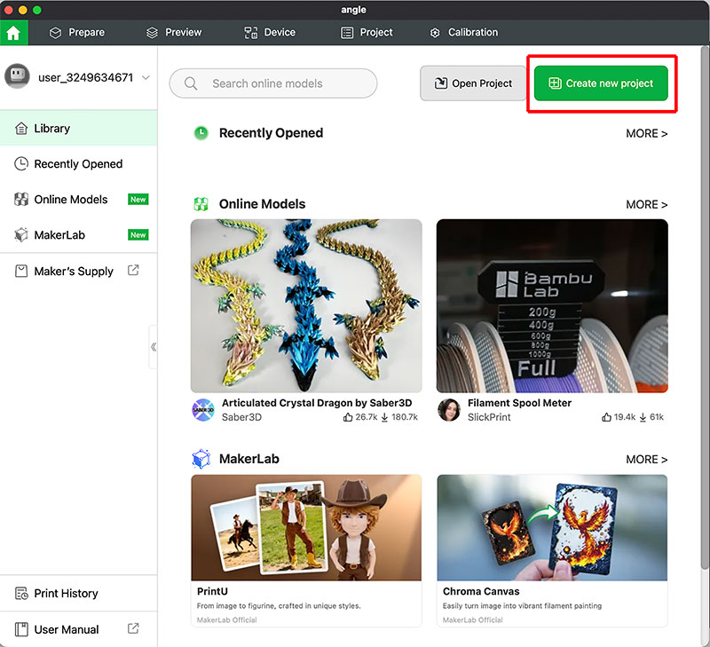 Create a new project