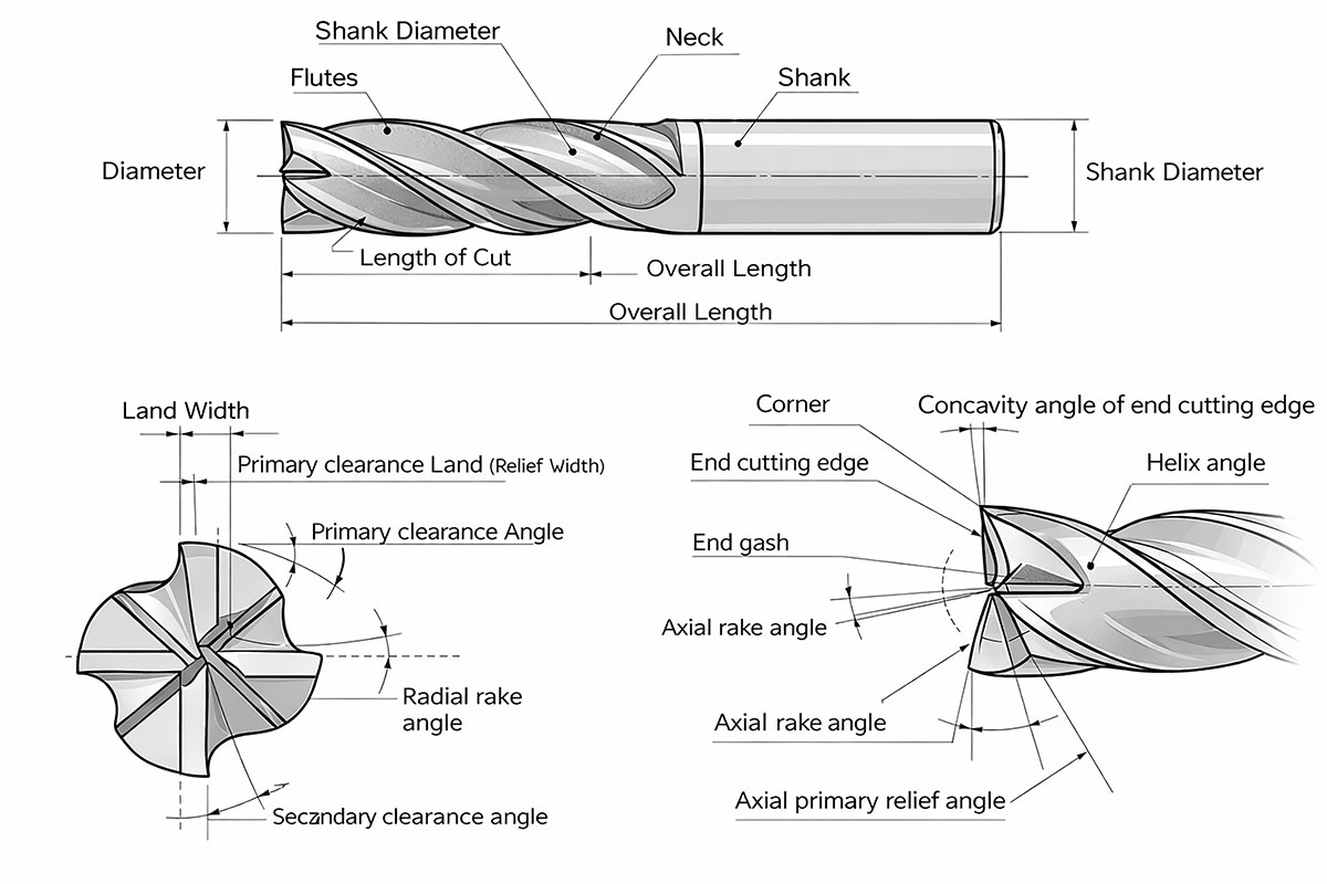 Parts of an end mill