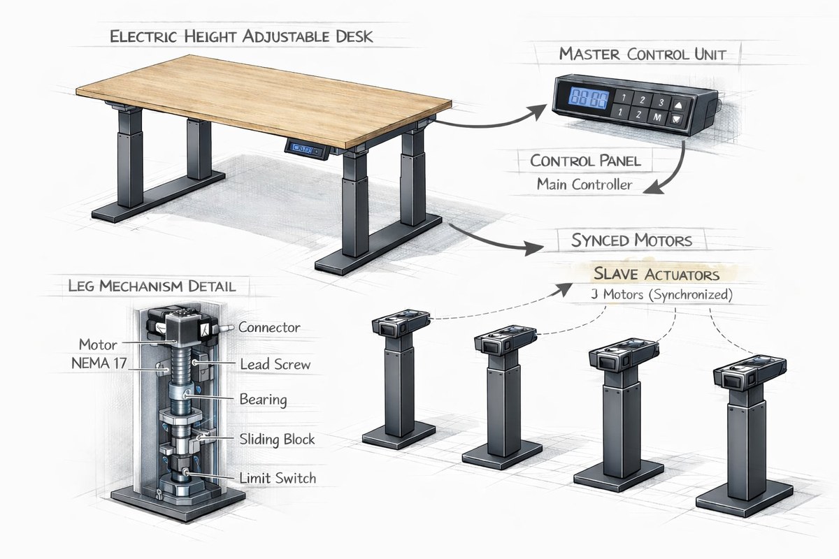 Electric height adjustable desk — concept infographic