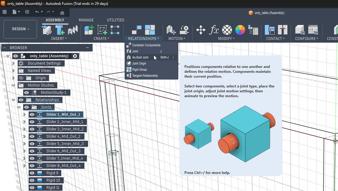 As-Built Joint dialog with Slider selected