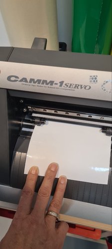 Aligning the vinyl under the pinch rollers before loading.
