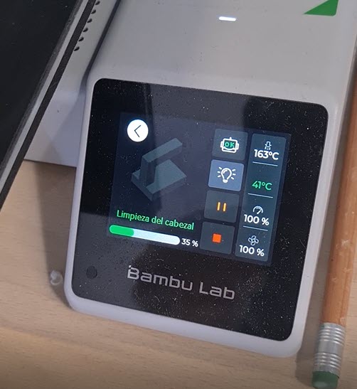 Bambu A1 Mini touch screen during nozzle cleanup