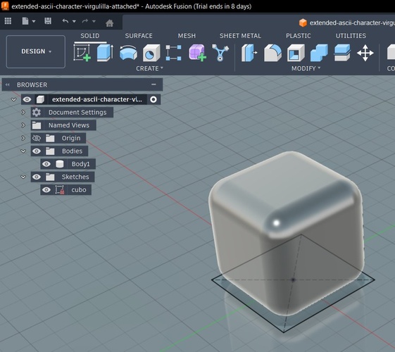 Cube with rounded edges after applying fillets.