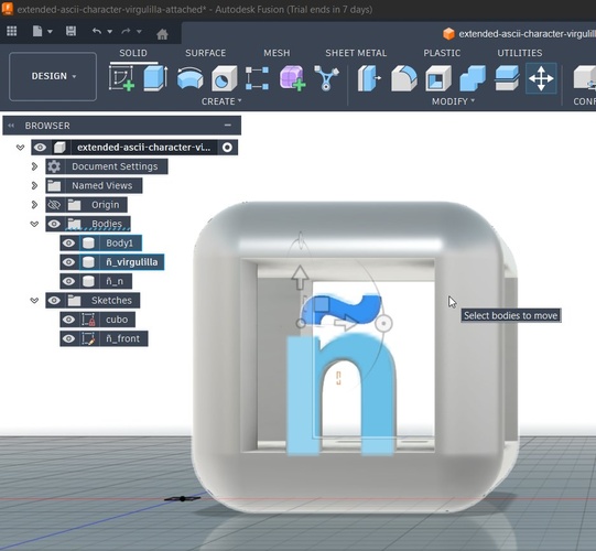 Fusion Move/Copy with the ñ visible in front view, handler partially visible.