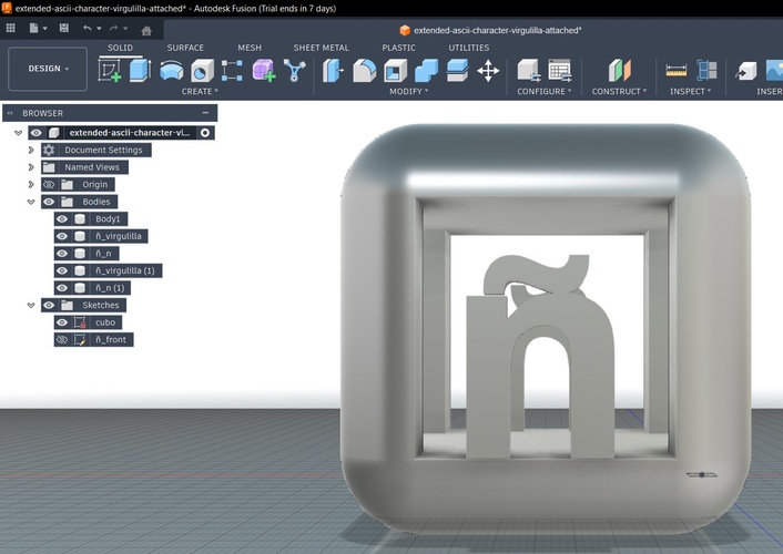 Fusion perspective showing the ñ with virgulilla now connected to the n body.
