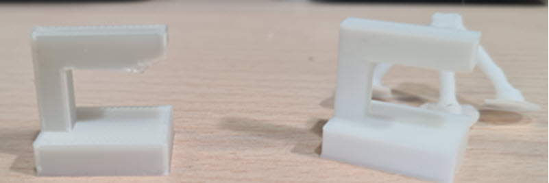 Comparison of overhang test with and without supports