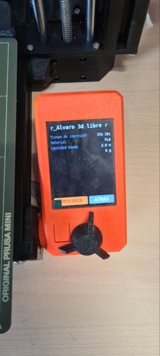 Prusa Mini print summary screen showing file details.