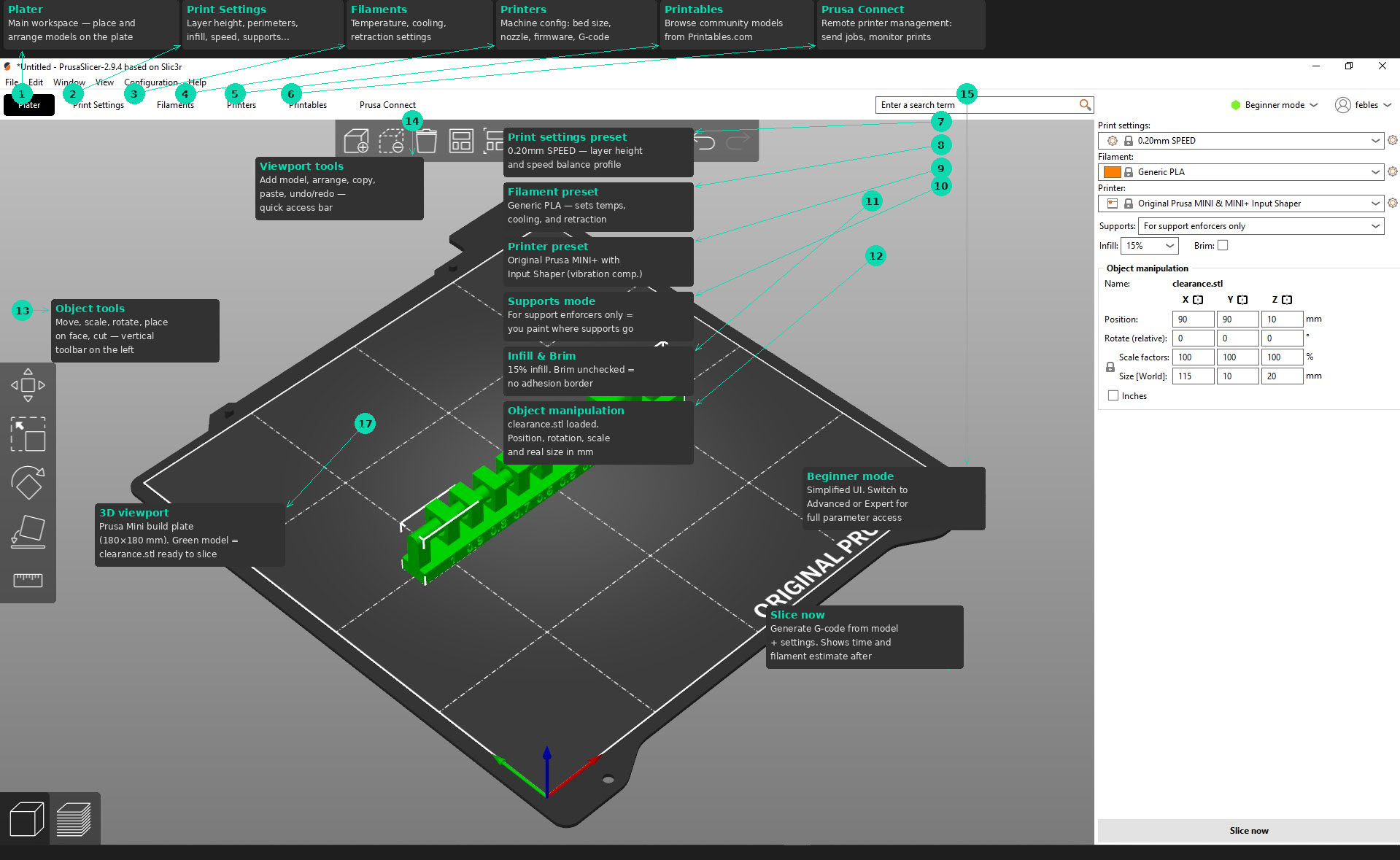 PrusaSlicer interface overview