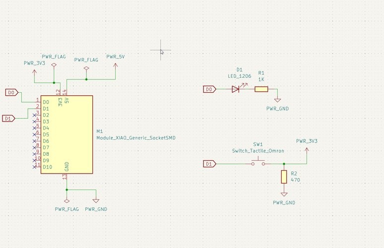 Final corrected KiCad schematic with PWR_FLAG on 3V3, 5V, and GND nets, no-connect flags on unused pins D2 through D10, and clean component annotations.