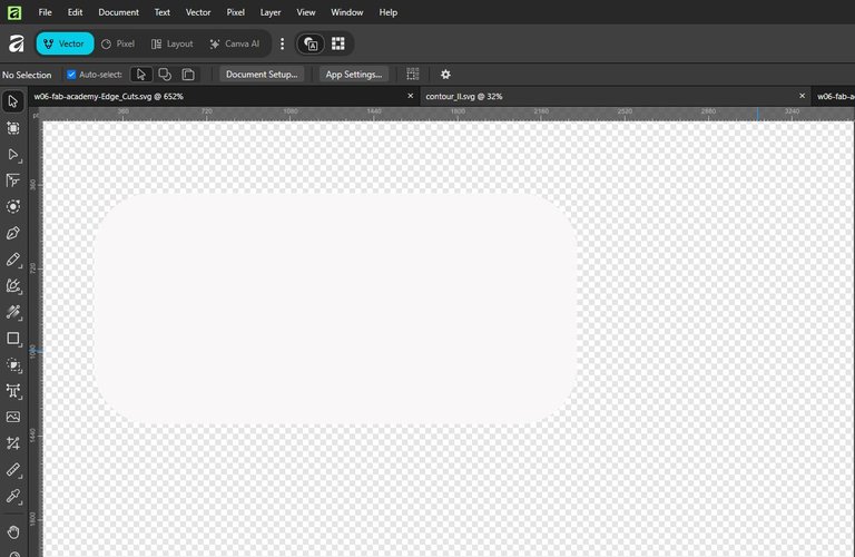 Edge.Cuts outline opened in Affinity, showing a valid rounded-rectangle board outline.