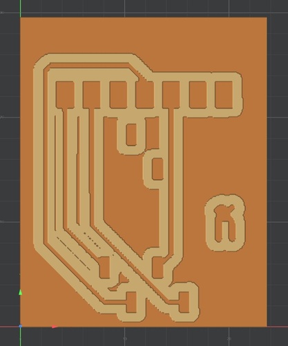 Mods CE 3D milling simulation showing the corrected adapter board with all traces clearly separated and no merged copper islands.