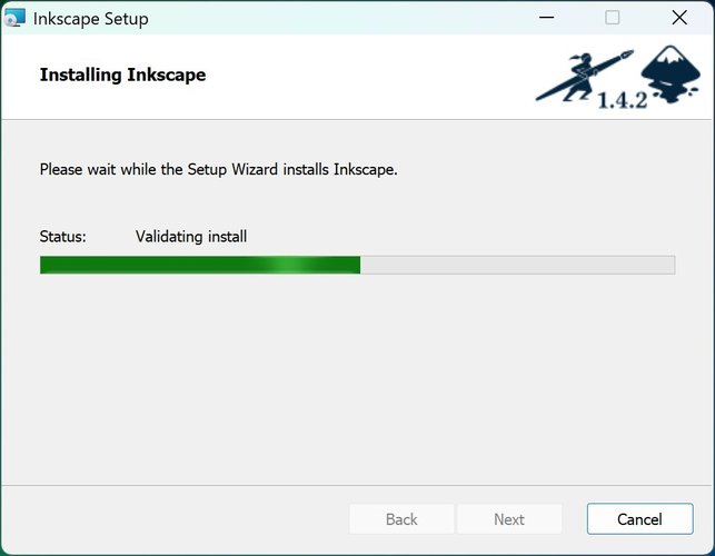 Inkscape installer progress bar, validating install step.