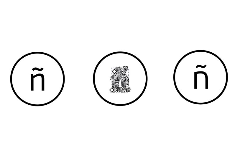 Two circled ñ in Inkscape after conversion to path, node tool active, clean view.