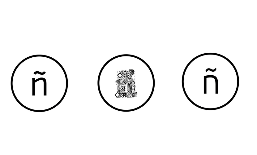 Two circled ñ in Inkscape after conversion to path, node tool active, clean view.