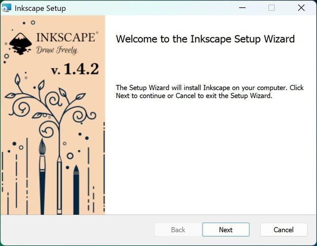 Inkscape v1.4.2 setup wizard, welcome screen.