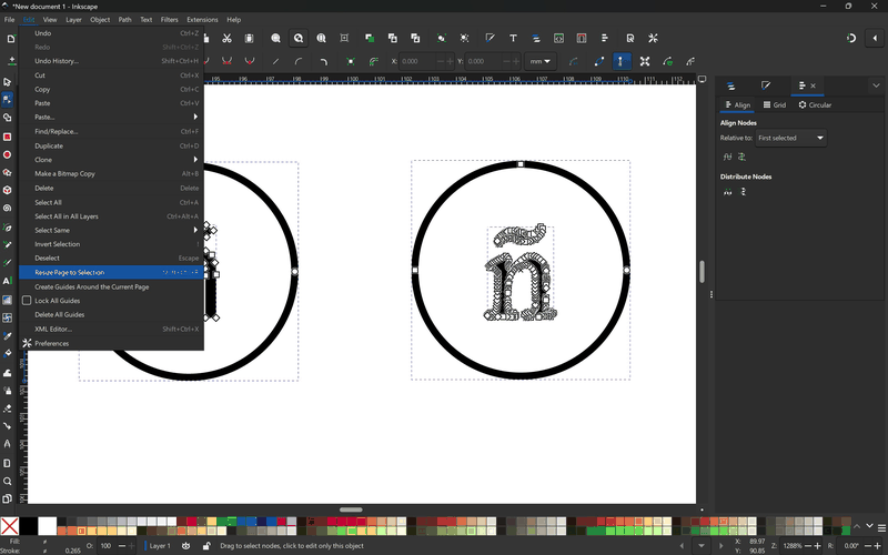 Inkscape Extensions menu open at Ink/Stitch with Params highlighted.