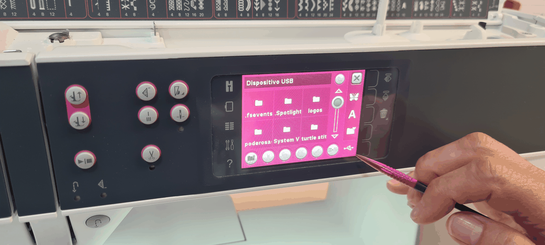 USB device file browser on the machine showing folders from the stick.