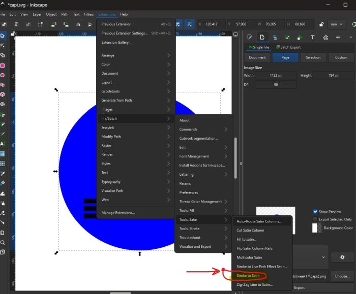 Auto Fill stitch parameters for the background circle