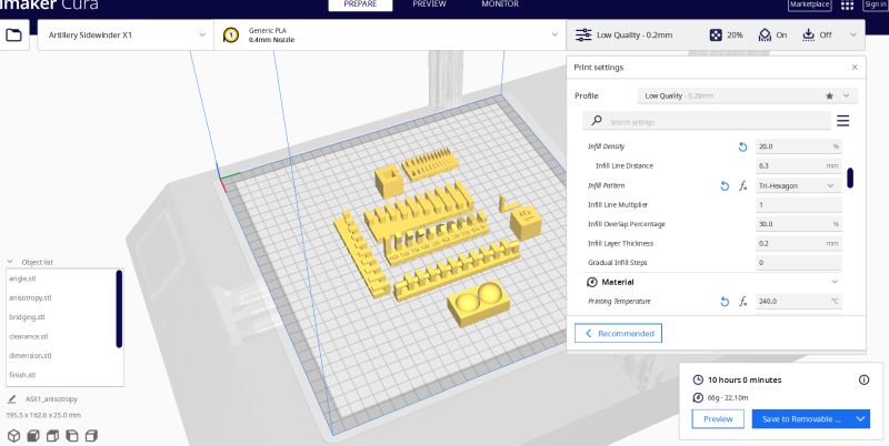 3D printer design rules test piece – overhangs and bridges