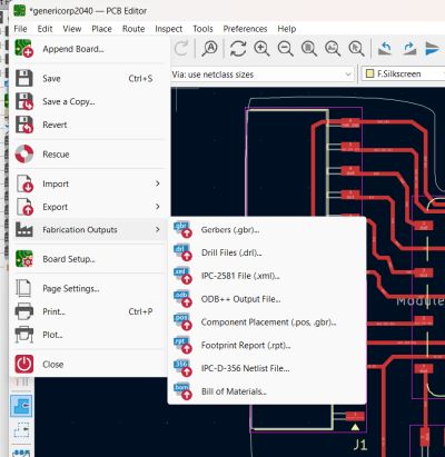 KiCad plot menu