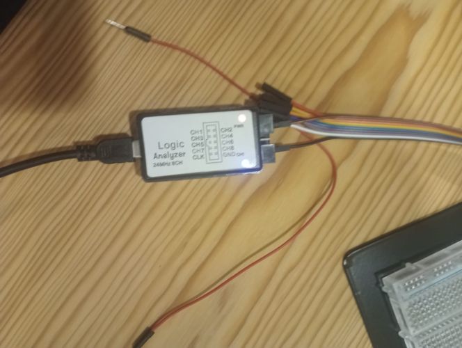 Logic analyzer connected to the board