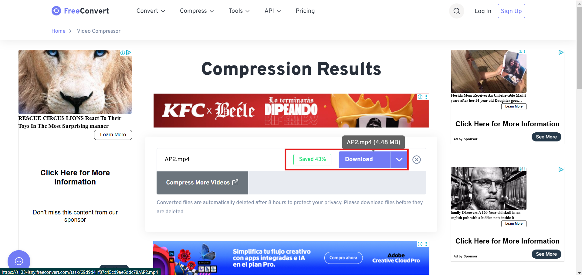 FREECONVERT video compressor screenshot