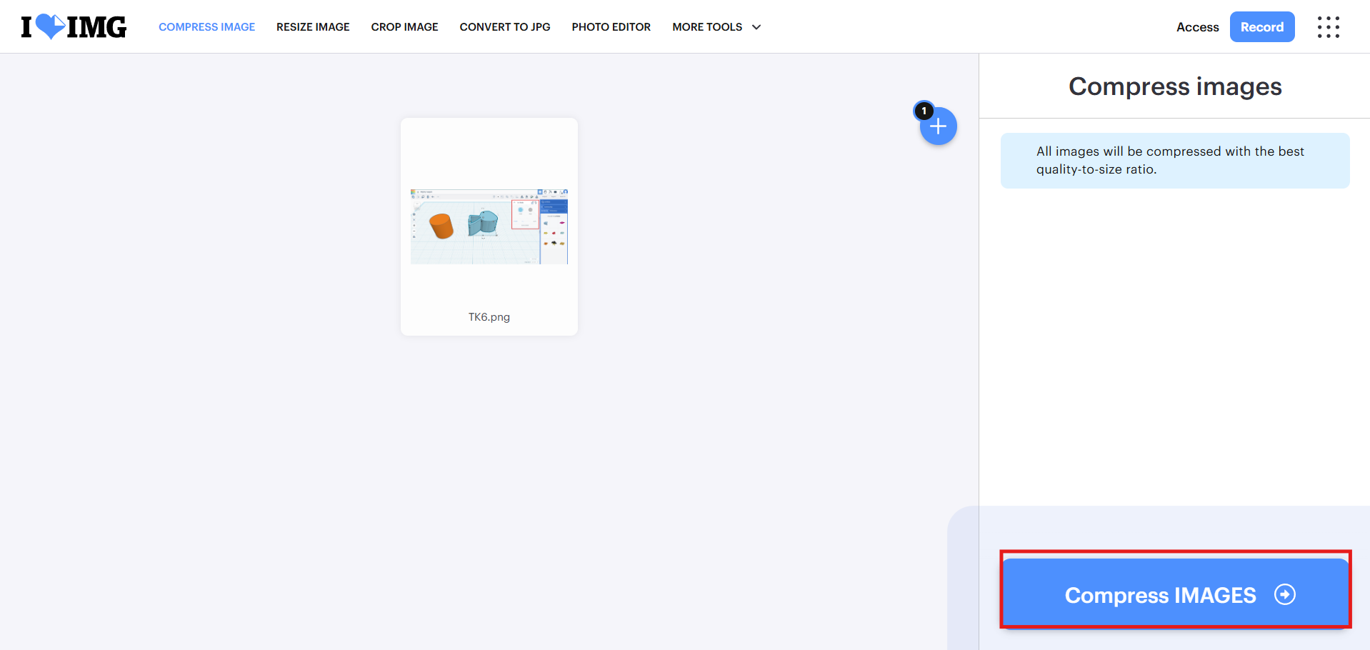 ILOVEIMG compressor screenshot