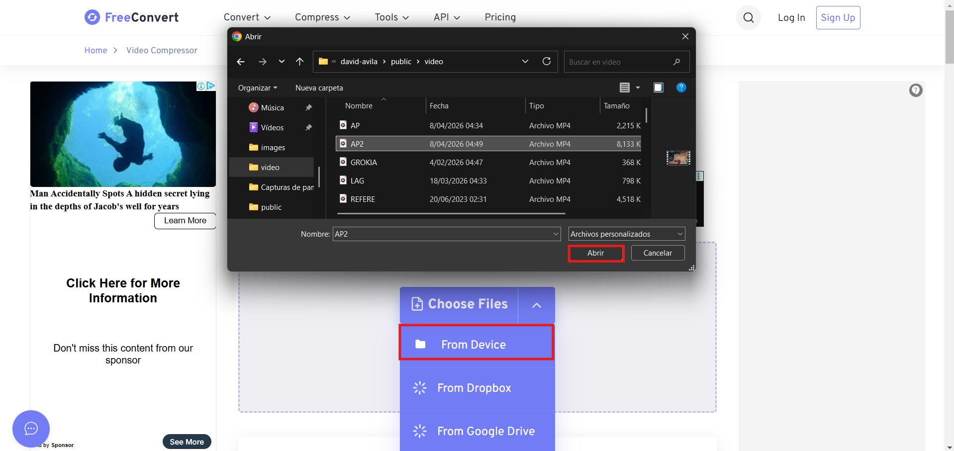 FREECONVERT video compressor screenshot