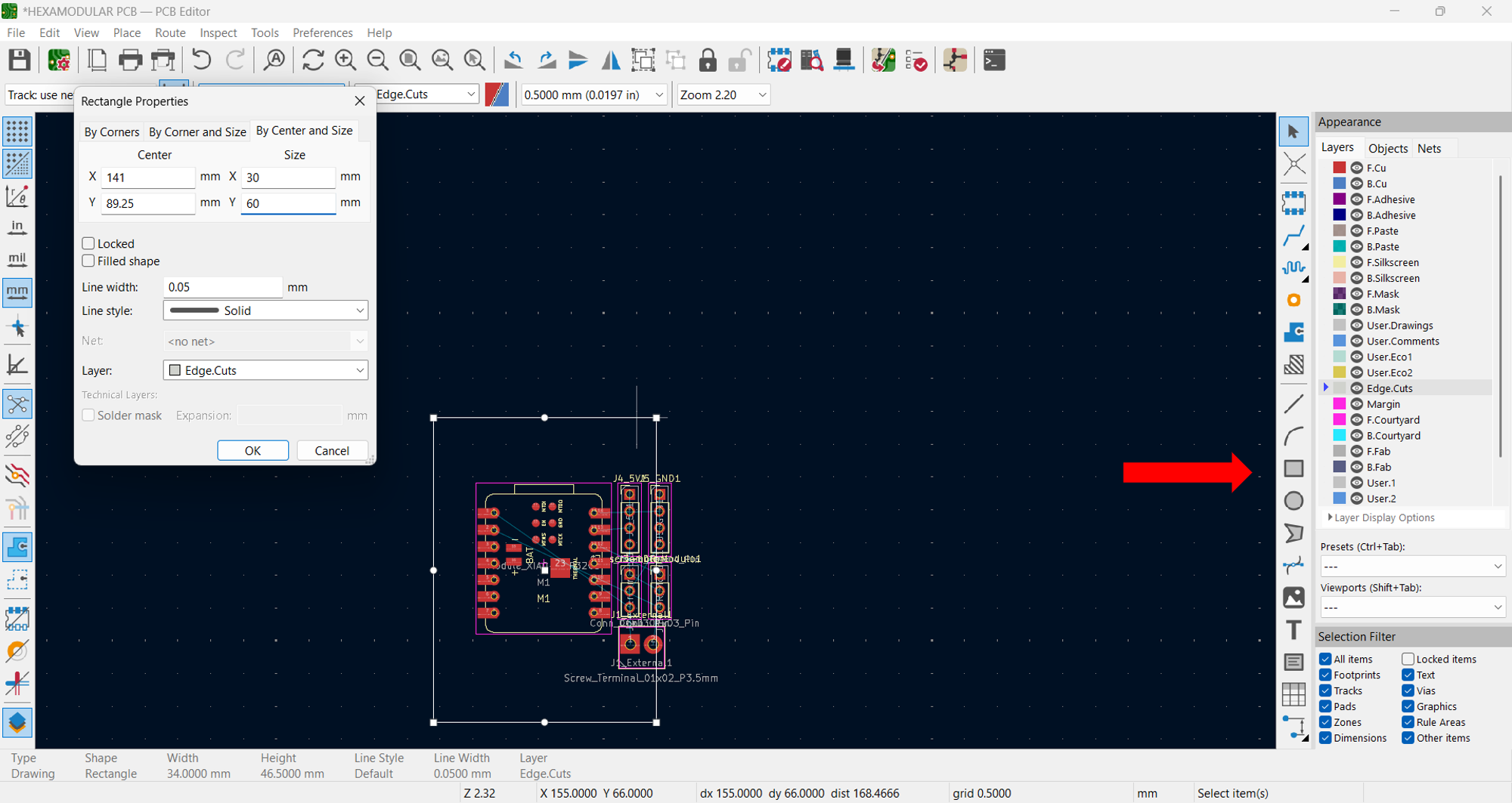 Board outline step 1