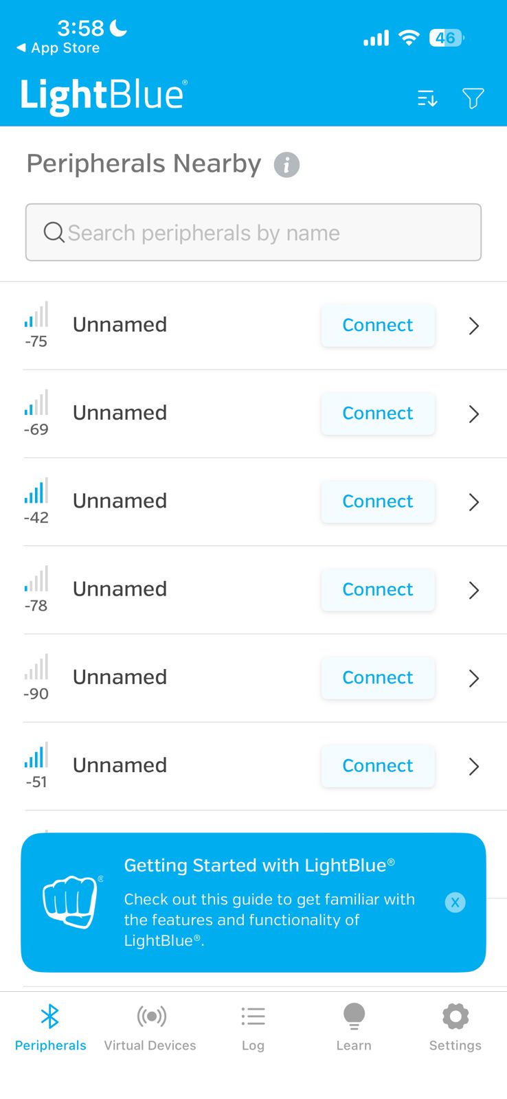 Scanning nearby BLE devices with LightBlue