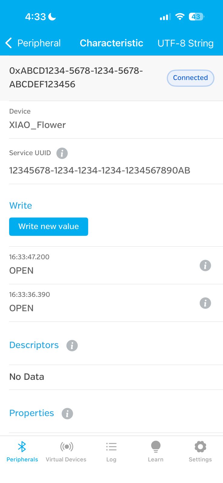 OPEN command sent from LightBlue