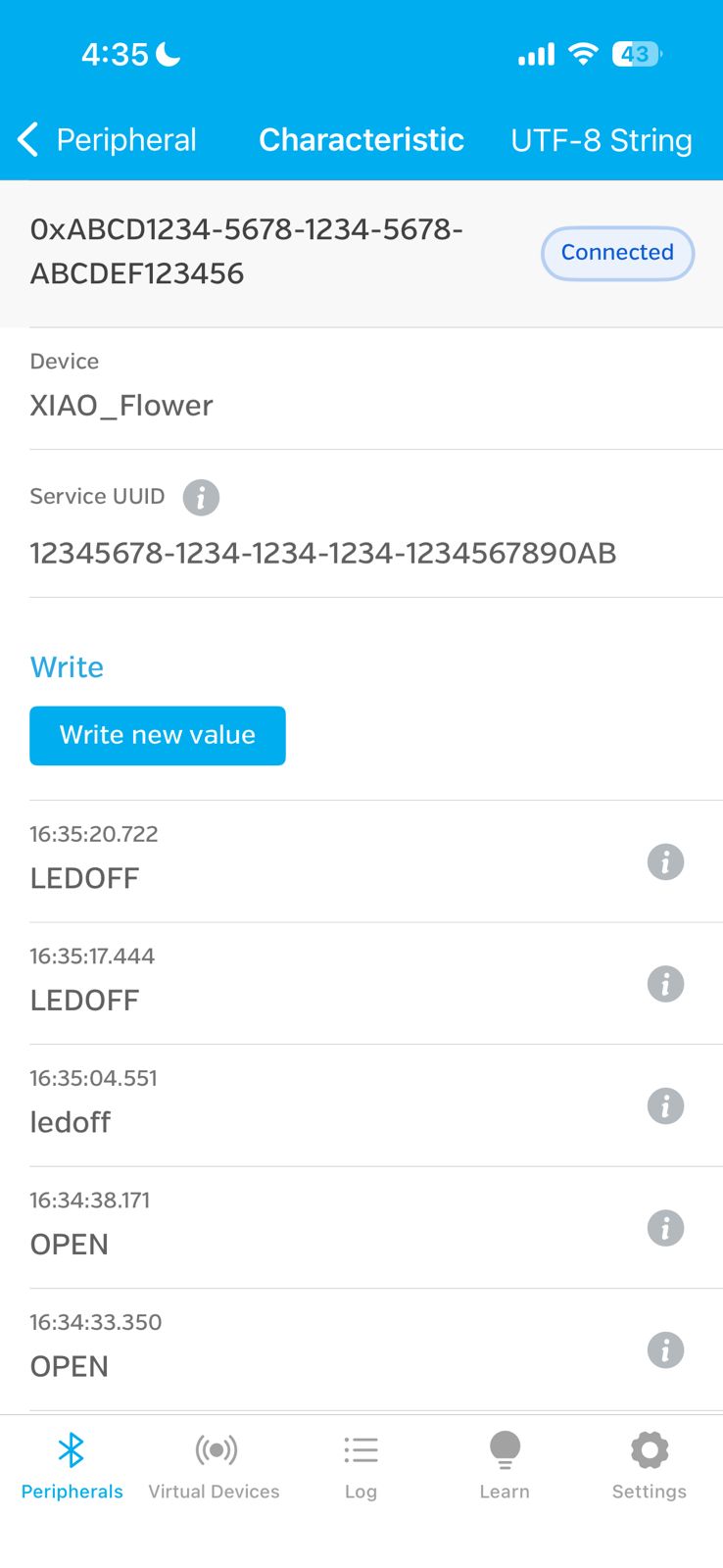 LEDOFF command sent from LightBlue